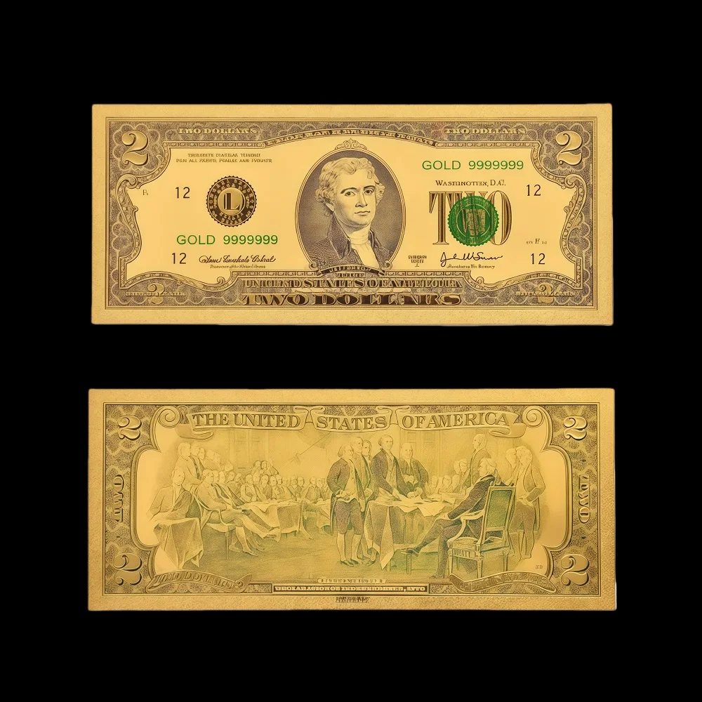 

USA $2 Dollar Gold Banknote Colorful World Money Golden Bank Notes Bill Collection Home Decor