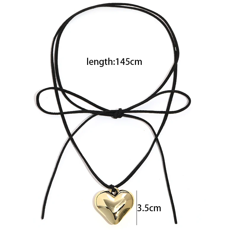 LOVE Heart Necklace Black Velvet Big Heart Pendant Choker Necklace for Women Elegant Weave Knotted Bowknot Adjustable Chain