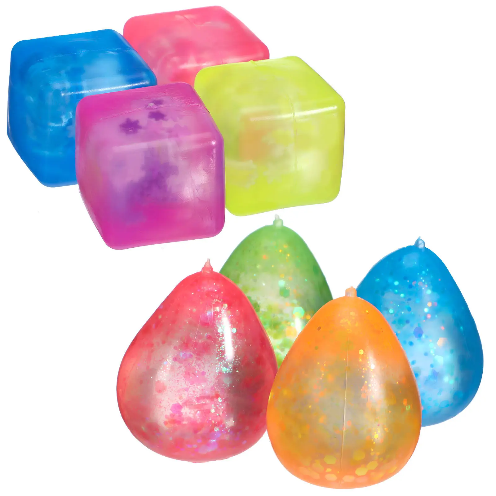 8Pcs Squishy Stress Balls Ice Cube Teardrop Fidget Toys for Sensory Relief Fun Birthday Carnival Gifts
