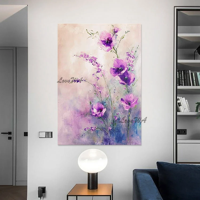 

Картина с фиолетовыми цветами, искусство на холсте для ресторана