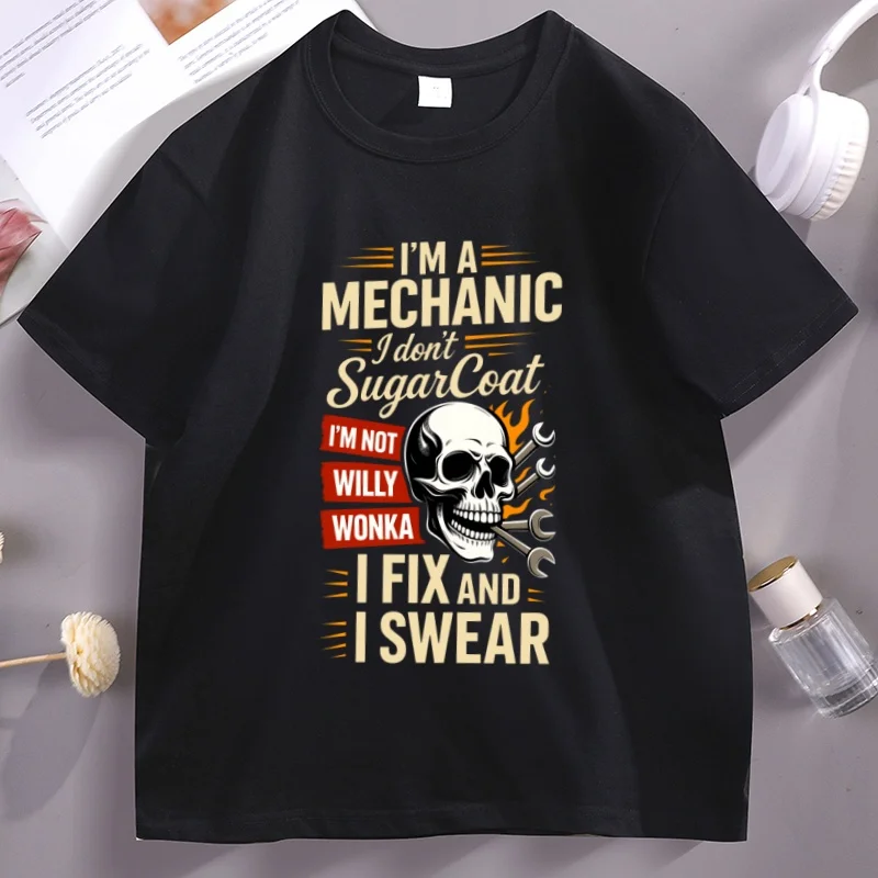 

Mechanic T-Shirt Man Short Sleeve Cotton Tshirt I Fix and I Swear Funny Graphic Tee Casual Comfortable Short Sleeve Tee Shirt