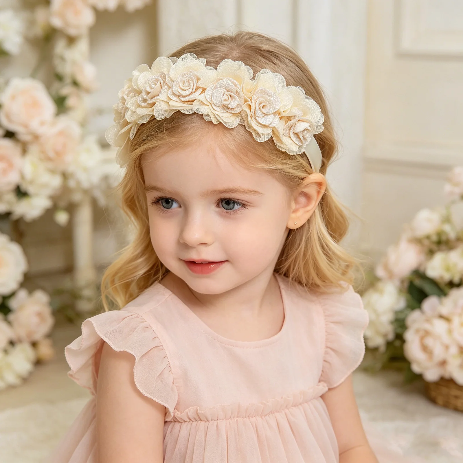 

Korean Style Kids Cream Flower Headband Girls Aesthetic Photo Shoot Hair Hoop Children Birthday Party All-Match Hair Accessories