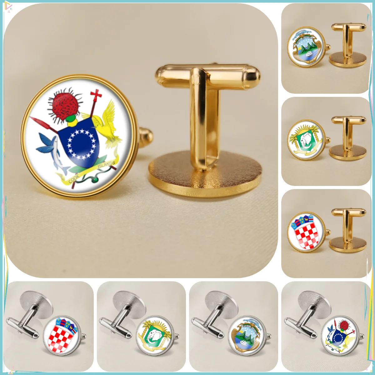 Cook Islands Costa Rica Cote D'Ivoire Croatia National Emblem Flag Cufflinks