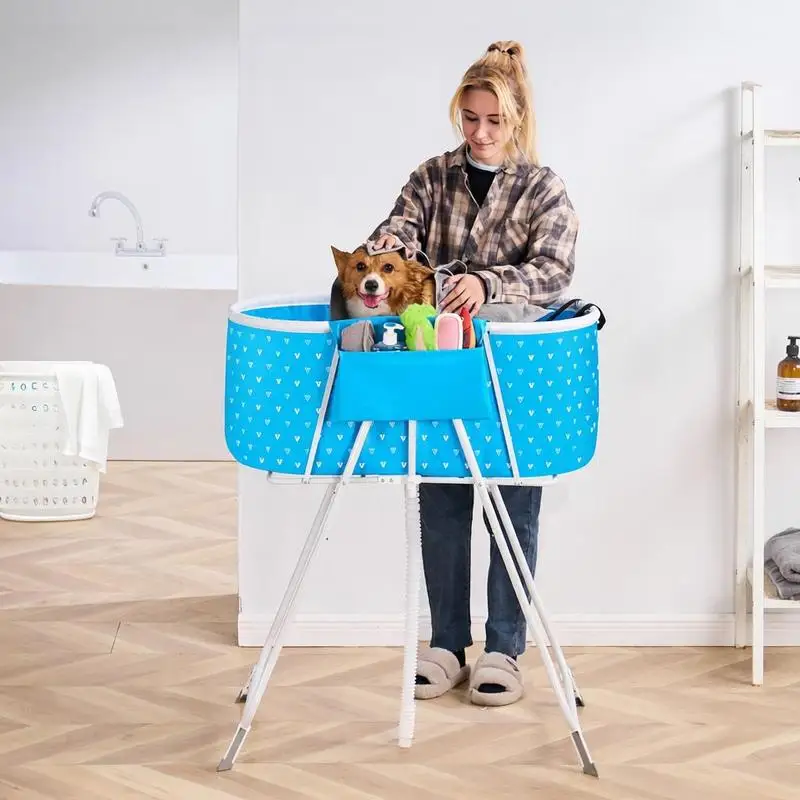Baignoire Pliable pour Chien, Station de Douche Surélevée Portable pour Animaux de Compagnie, peu encombrante avec Drainage Efficace, pour Chiens et Chats de Petite et Moyenne Taille, Intérieur et Extérieur, Bleu