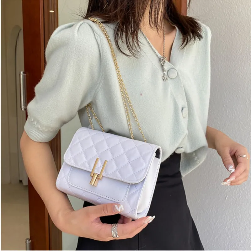 Fashion Versatile Women Shoulder Bag Korean Version Messenger Bag Texture Chain Rhomboid Pu Leather Handbag Crossbody Phone Bags