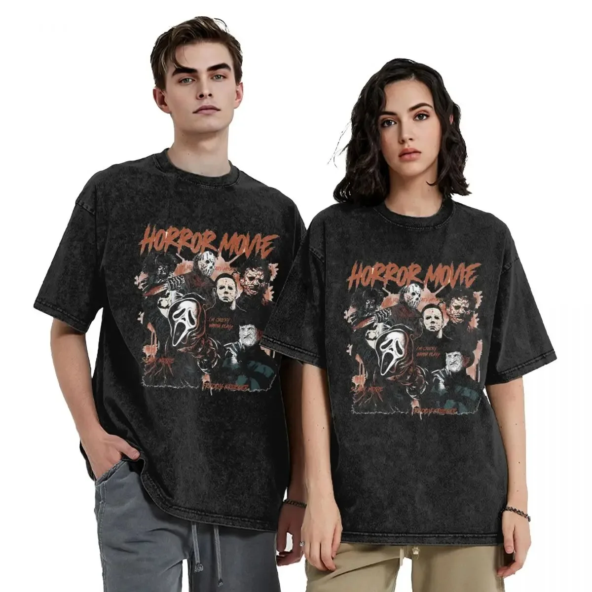 Halloween Slasher Film Horror Friends Movie Washed T Shirts Streetwear Hip Hop Vintage T-Shirt Tees Tops Men Women Harajuku