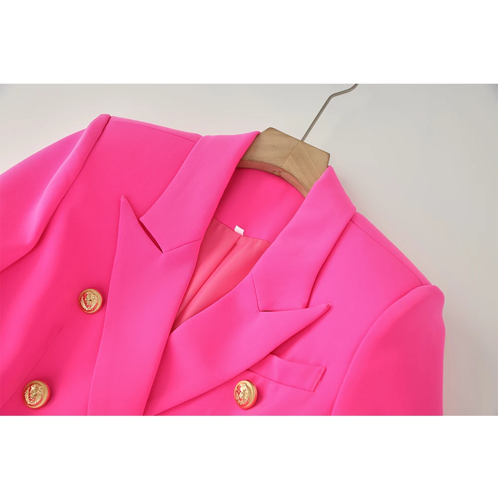 Bright Color Spring Autumn Women Hot Pink Slim Chic Fashion Street Lady Quality Blazer Outer Wear Jackets