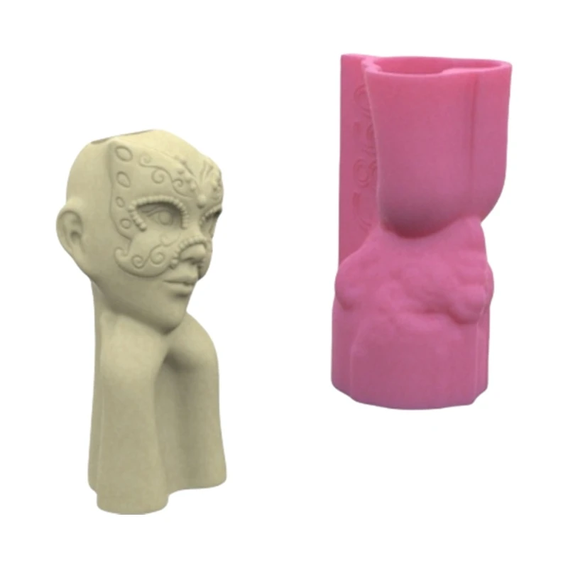 Handcraft Girls Mask Shaped Silicone Mold for Unique Plant Pots Sturdy Cement Plaster Casting Tool Home Decoration