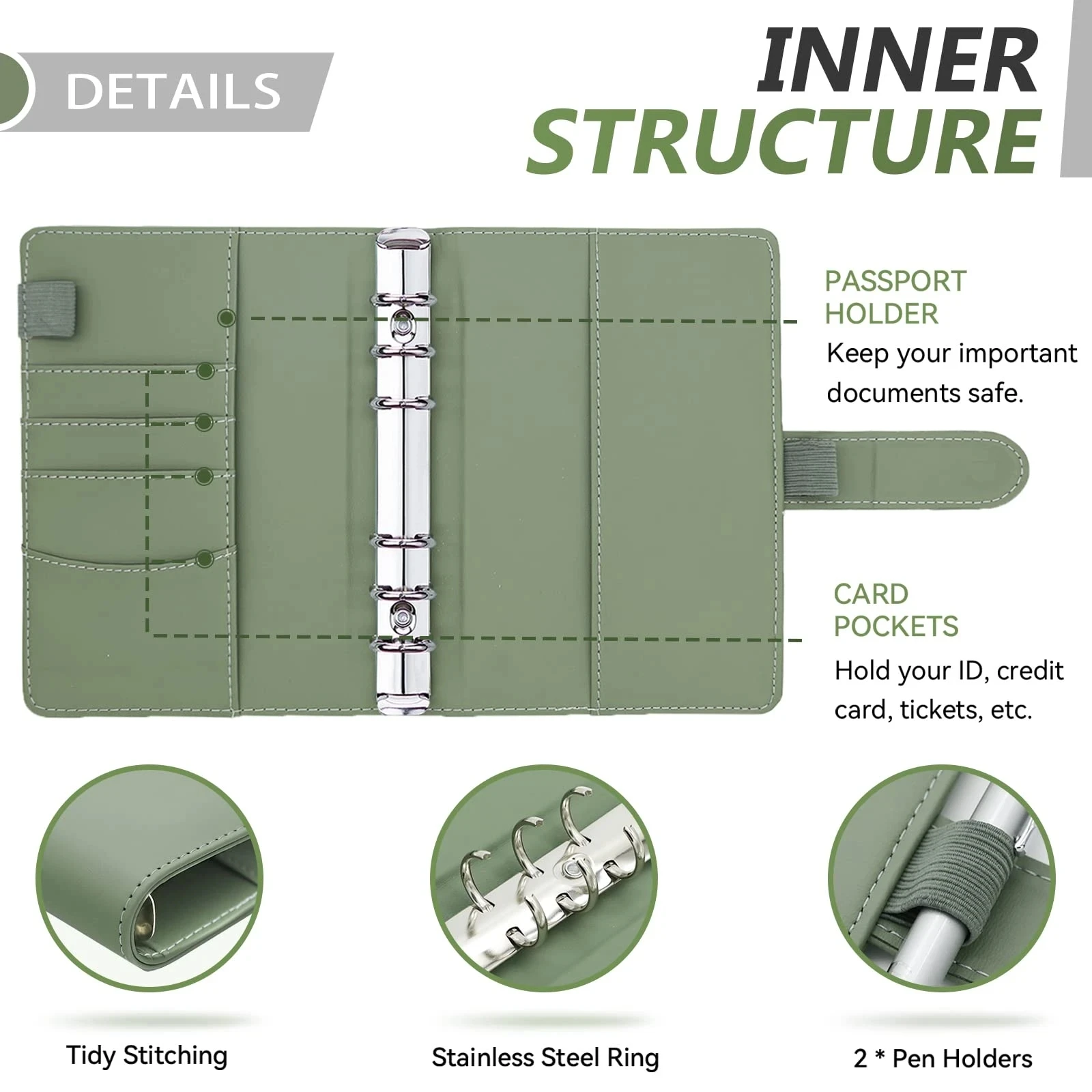 New A6 Pu Leather Budget Binder Notebook Cash Envelopes System Set Clip-On Binder Pockets for Money Budget Saving Bill Organizer