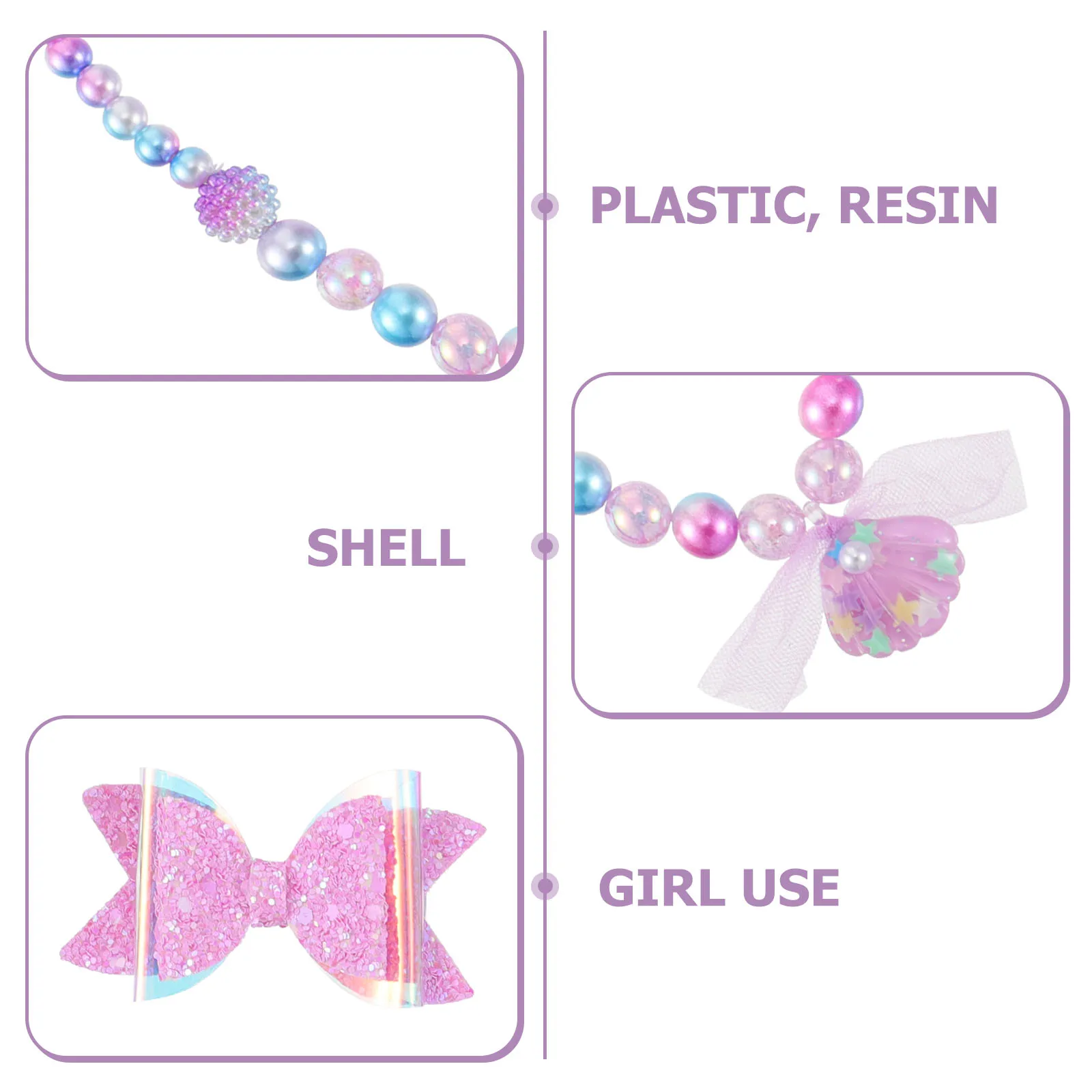 

6Pcs Shell Pearl Kids Necklace Bracelet Ring Set Fine Workmanship Durable Kids Jewelry Girls Party Gifts Graduation Travel