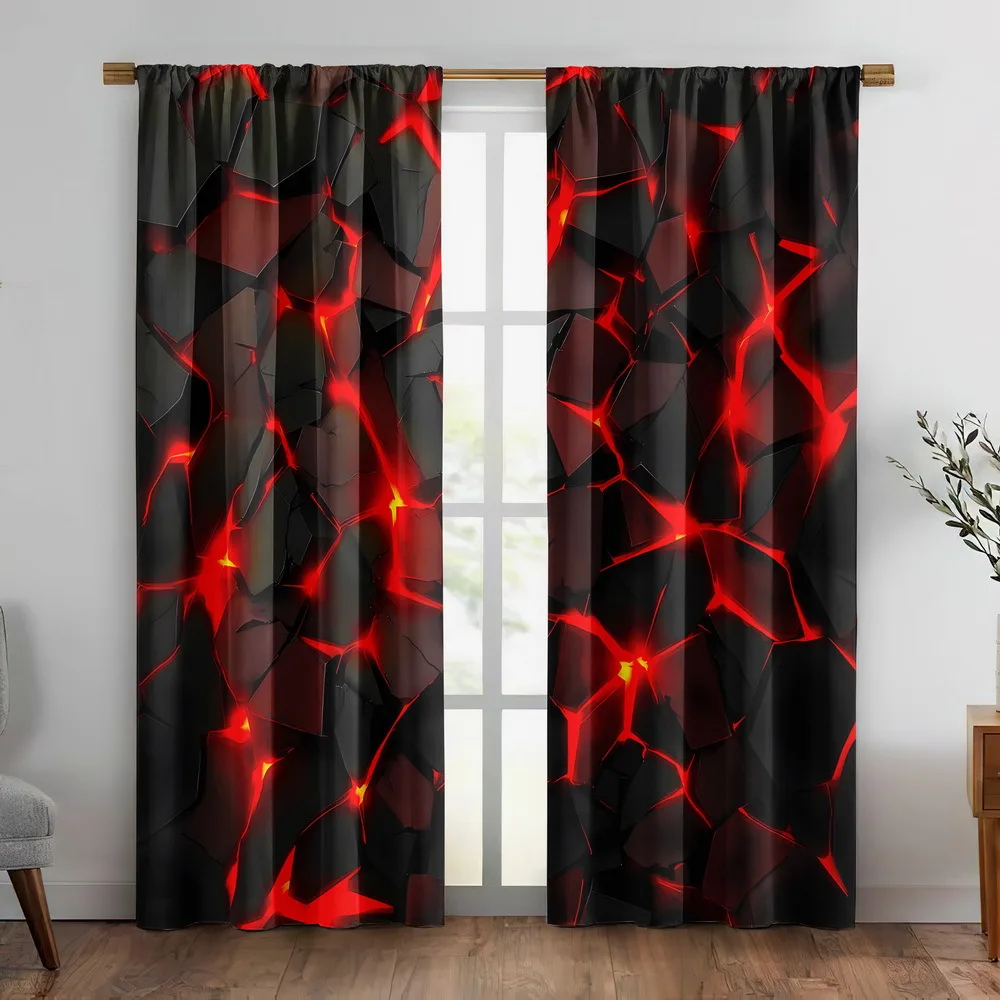 3D Cracked Rock Hot Red Lava Line Blackout Rod Pocket Curtain Rock Chic Decor Dreamy Fiery Zen Homestay Bedroom Rest Bay Window