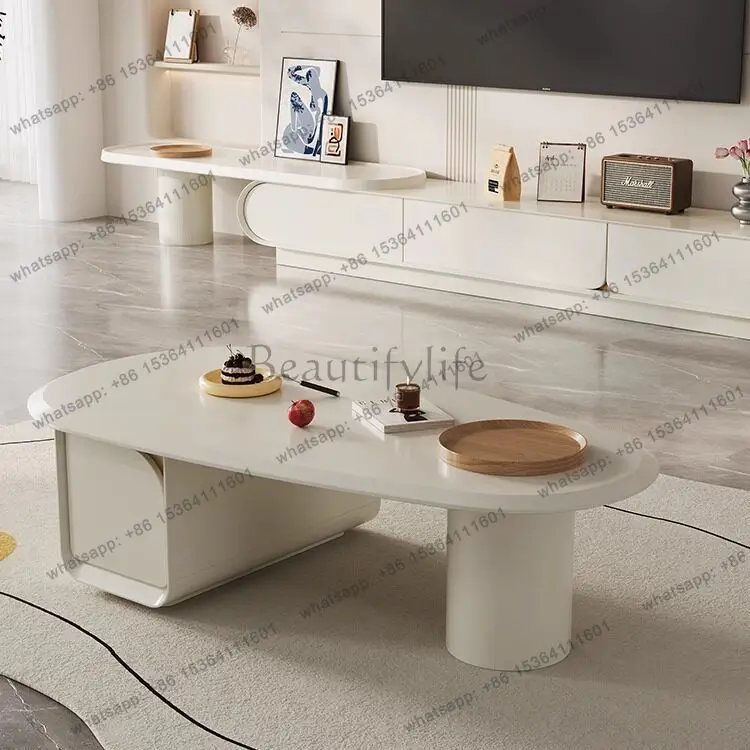 Modern simple cream style solid wood retractable floor storage TV cabinet