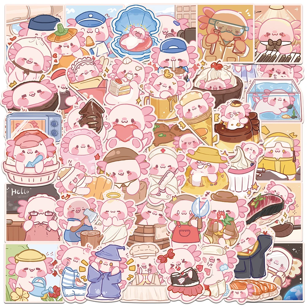 

10/30/50pcs Cute Axolotl Cartoon Stickers Aesthetic Kid Graffiti Decal Toy DIY Helmet Phone Case Computer PVC Decoration Sticker