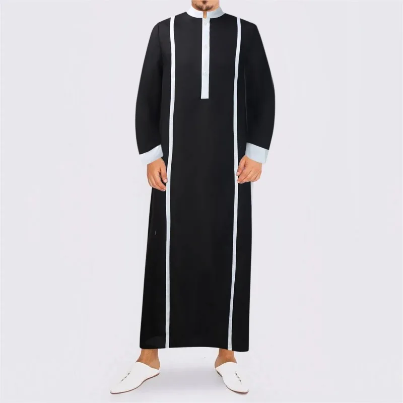 Muslim Robes Men Traditional Eid Middle East Jubba Thobe Islamic Arab Kaftan Fashion Stand Neck Button Leisure Loose Clothing