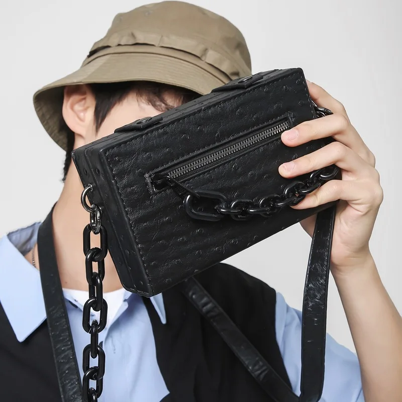 

Cool Faionable 2025 New Men's Small Crossbody Bag with Ostrich Pattern High Quali Leather Biker Sle Handbag for Women