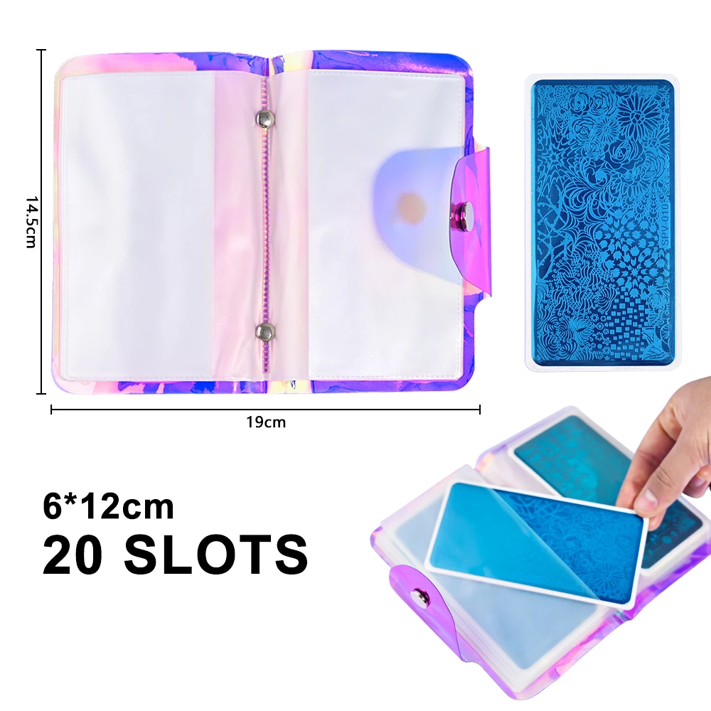 20 Slots Manicure Nail Art Plate Organizer Neon Nail Organizer Leather Pack Holder Nail Art Print Template Storage Card Pack