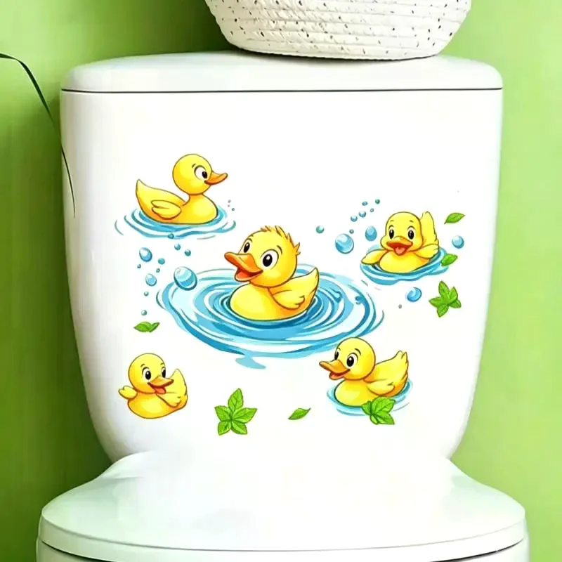 Cute Yellow Duck Bathroom Wall Sticker Toilet Sticker PVC Bathroom Sink Decal Removable Self-Adhesive Home Decor Car Sticker