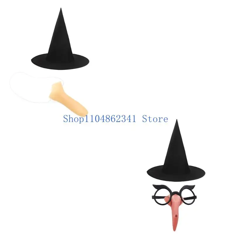 

5asd женский костюм ведьмы включает в себя шляпу ведьмы и искусственный нос, женские аксессуары для косплея ведьмы на Хэллоуин
