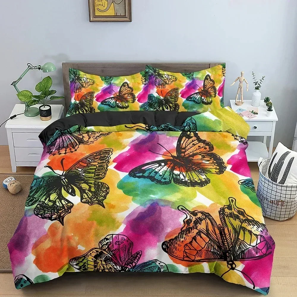 

Butterfly Bedding Set Daisy Pattern Duvet Cover Sheet Printed Bed Set Pillowcase Bed Full Queen King Size Comforter Bedroom