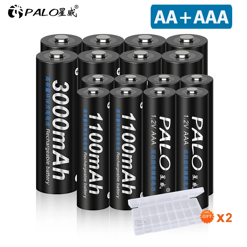 PALO 1.2V AA AAA Rechargeable Battery 1100mAh 1.2V AAA Rechargeable NIMH Battery+3000mAh AA Cell 1.2V Ni-MH AA 2A Batteries