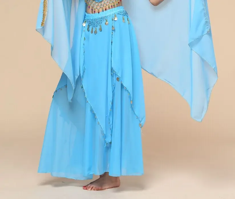 الرقص الشرقي عملة تنورة الشيفون سوينغ تنورة أداء الرقص الهندي فستان مرحلة الأداء دعوى مطرزة ممارسة تنورة 2025