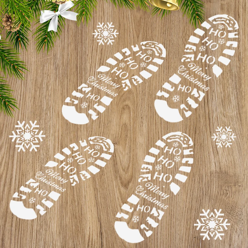 1/6pcs Christmas Stencils For Painting Santa Footprints For Floor Santa Claus Boot Prints And Snowflake Stencils Template