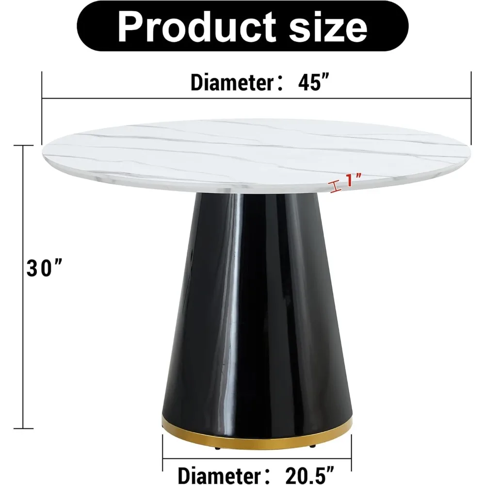 45" Round Dining Table for 4,White Marble Dining Room Table,Modern Round Dinner Table,Small Round Dining Table with Pedestal