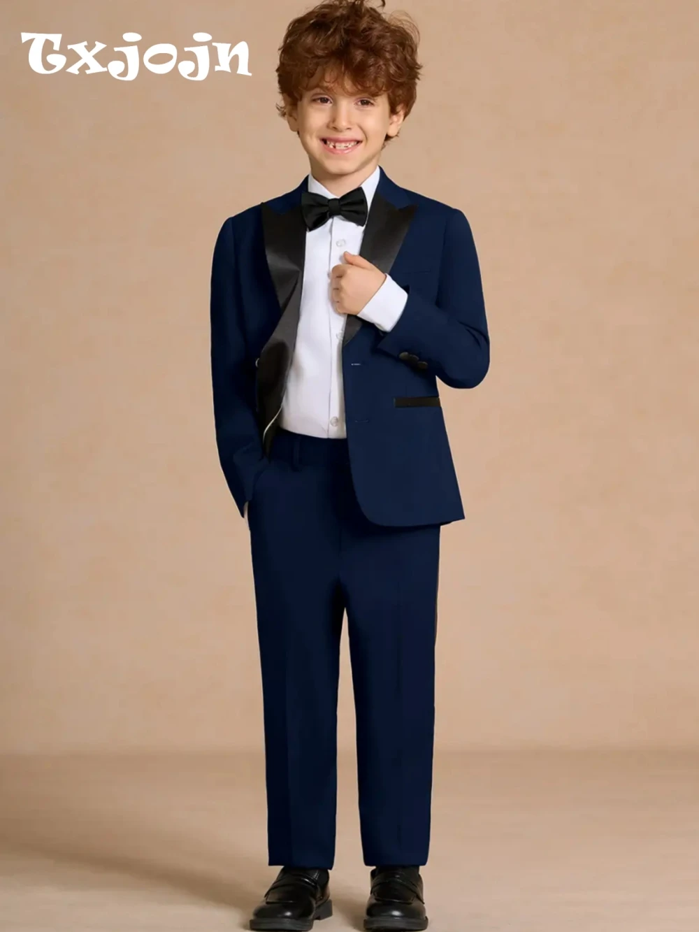 Blue Smart Kids Regular Fit Suits 2 Pieces Jacket Pants For Graduation Ceremony Handsome Peak Lapel Suit Set For Boys 2-20T