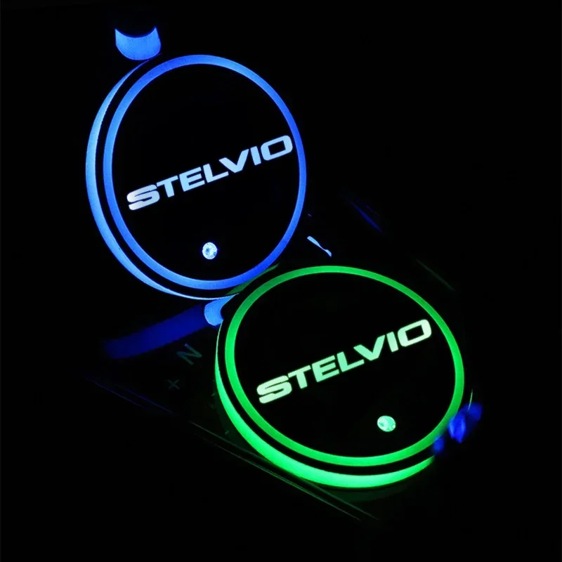 Luminous Car Water Cup Coaster Holder 7 Colorful Led Atmosphere Light USB Charging for Stelvio