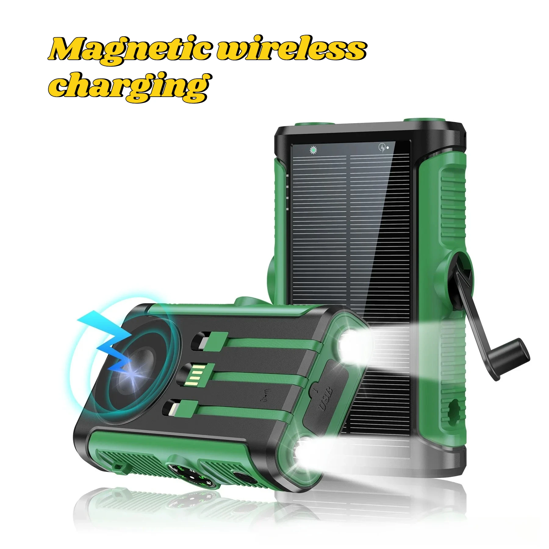2025 NIEUWE Zonne-energie Bank 20000 mAh 22,5 W Magnetische Draadloze Powerbank Handslinger met Kabel Draagbare Oplader voor Outdoor Camping