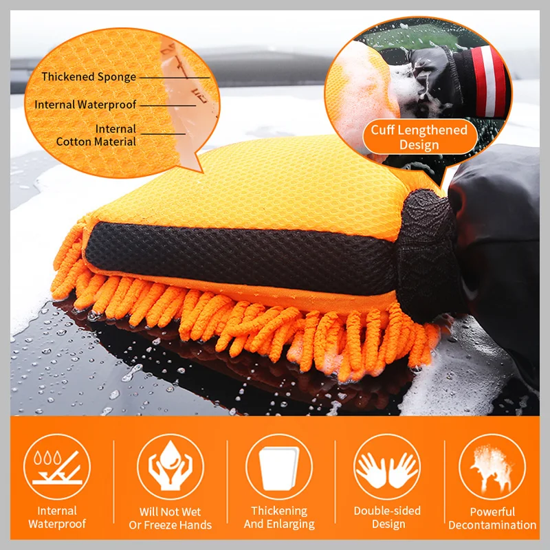 Waterproof Car Wash Microfiber Chenille Gloves Thick Car Cleaning Mitt Wax Detailing Brush Double-faced Glove for Car Wash Care