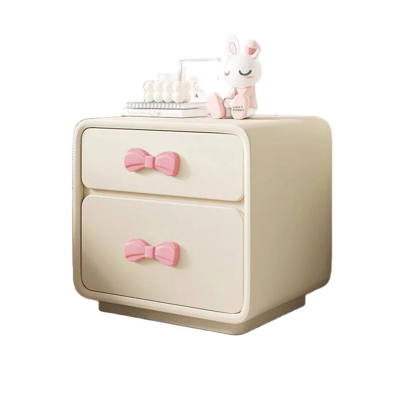 Bow cute cream wind bedside table solid wood small bedroom simple storage creative home leather bedside table