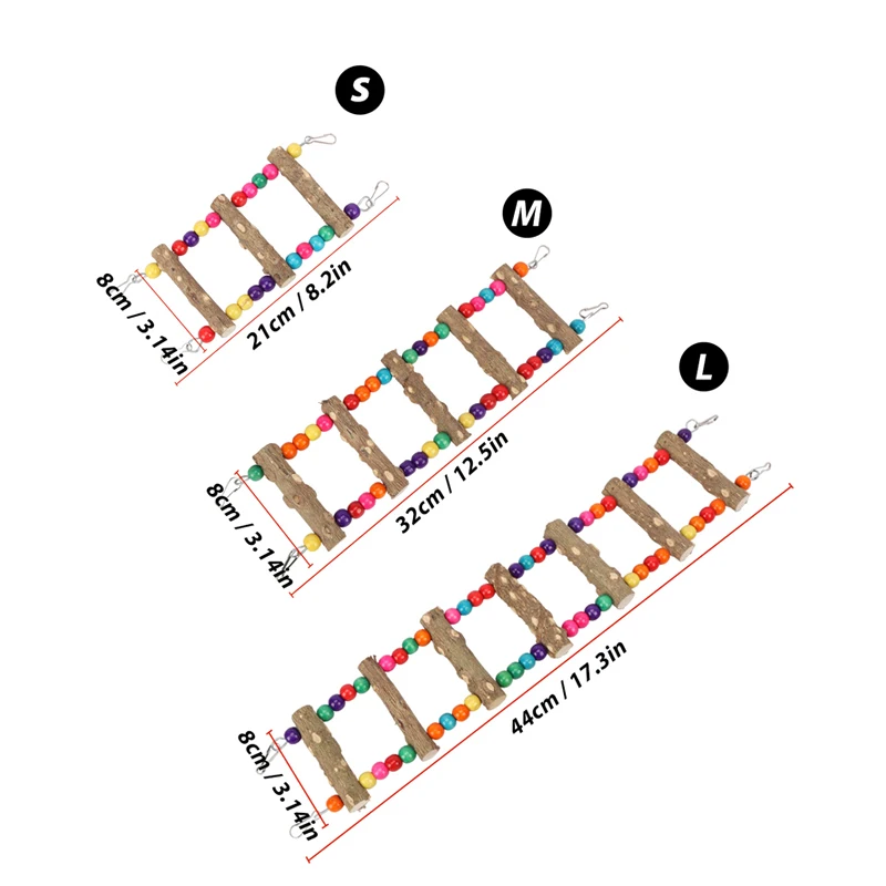 3/5/7 Ladder Birds Pet Parrot Ladders Climbing Toy Natural Wood Hanging Colorful Ball Toy for Conures Parakeets Cockatiels D9253