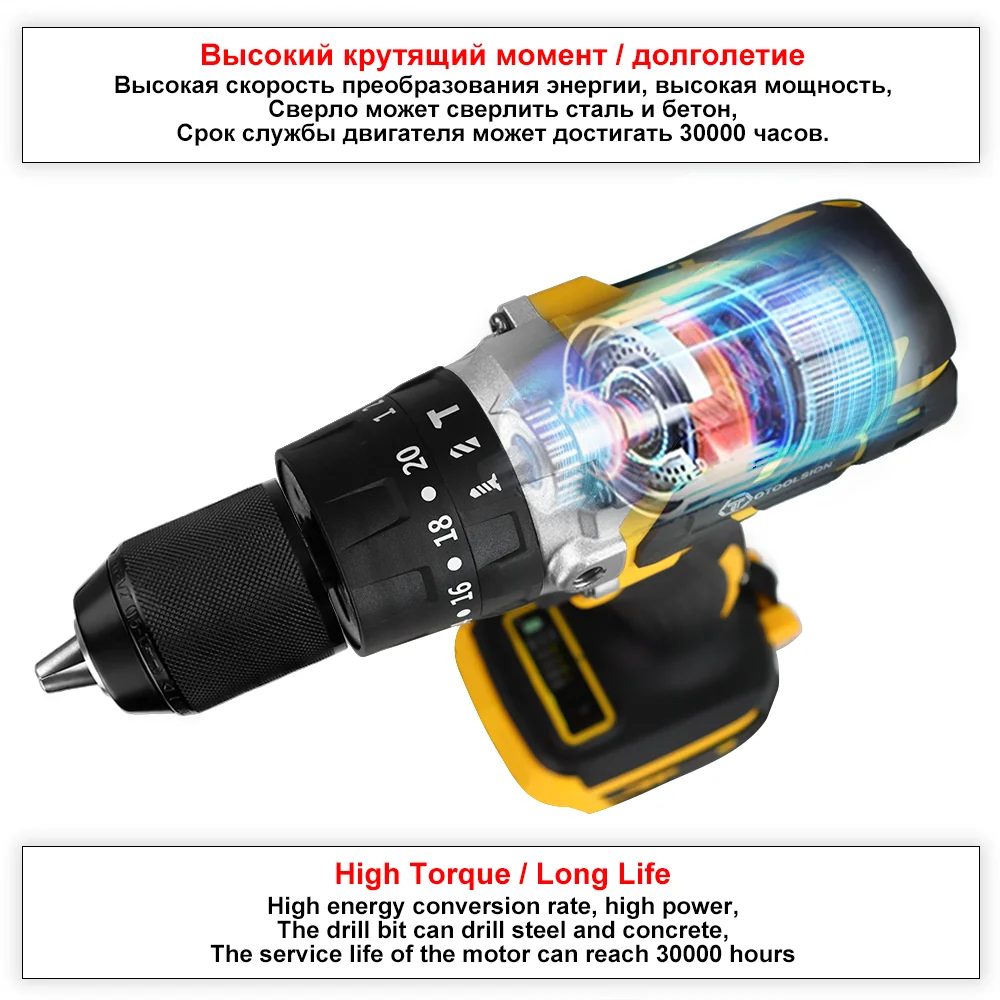 20V Brushless Electric Drill Cordless Screwdriver 13MM Electric Screwdriver Suitable for Maintenance of Construction Machinery