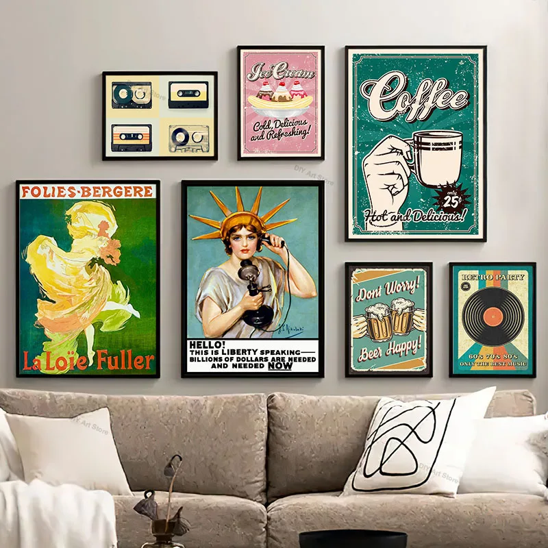 World Travel Vintage Posters Prints New York Coffee Beer CD Popcorn Cake Canvas Printing Wall Art Pictures for Living Room Decor