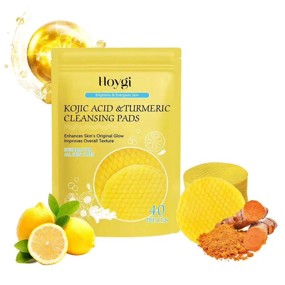 40pcs Turmeric Exfoliating Pads Face Oil Control Kojic Acid for Face Exfoliating Facial Dead Skin Removal Cleansing Pad