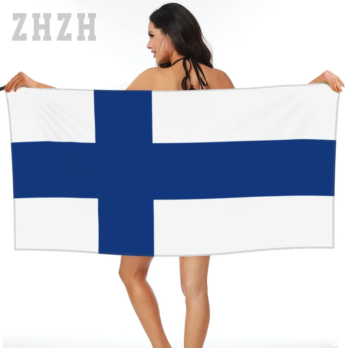 More Design Finland Flag Emblem Bath Towel Quick dry Microfiber Absorbing Soft Water Breathable Beach Swimming Bathroom