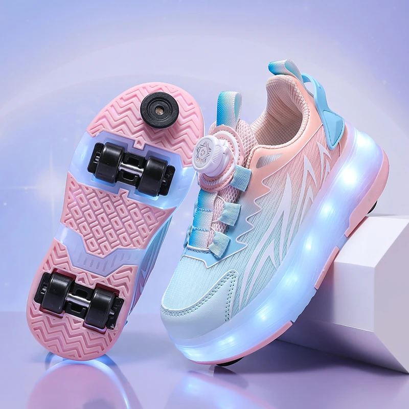 Heelys lumineux à 4 roues pour enfants (6-12) : chaussures à roulettes pour filles, patins à roulettes pour étudiants garçons