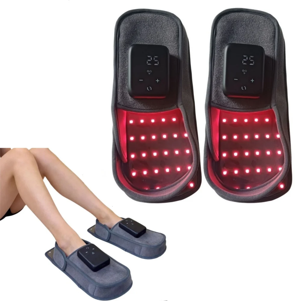 Red Light Therapy Slippers 660nm 850nm LED Infrared Light Device for Foot Pain Relief Wireless Rechargeable Feet Massage Shoes