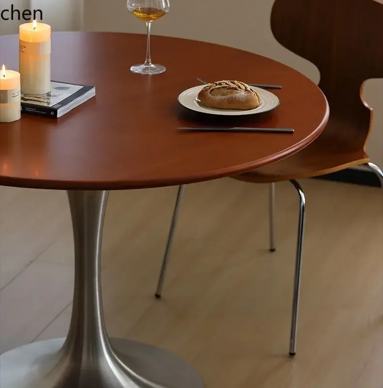 Mesa de comedor retro H5.26 de madera maciza para apartamento pequeño, mesa redonda de lujo ligero.