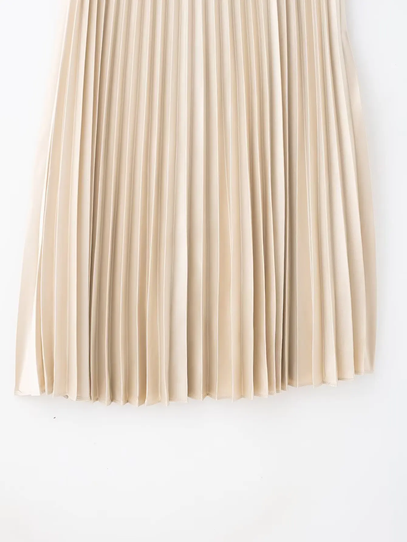 HH Damen Mode Beige A-Linien Midirock Eleganter Hochtaillierter Satin Plissierter Rock 2026 Sommer Neu Lässiger Strand- und Partyrock – Detail 7