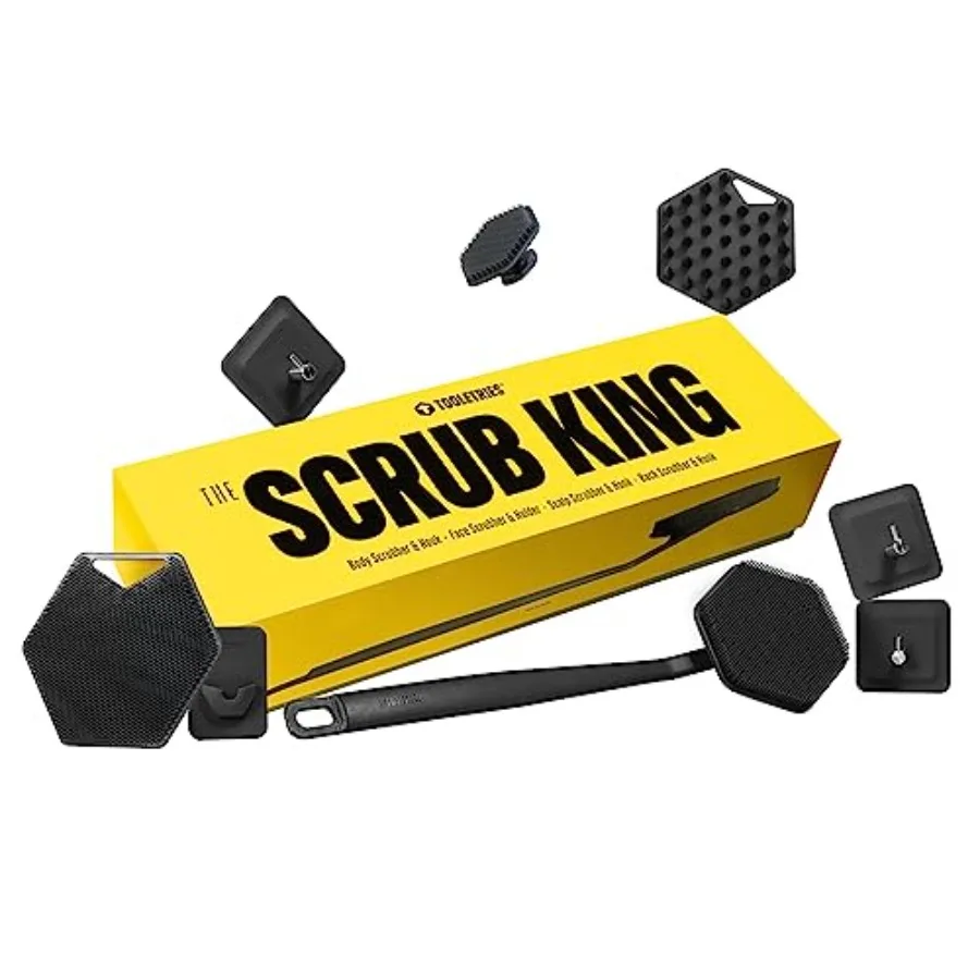 

The Scrub King Complete Silicone Shower Set for Men Includes Back Brush Body Cleaner Face Scrubber Scalp Massager with Adhesive