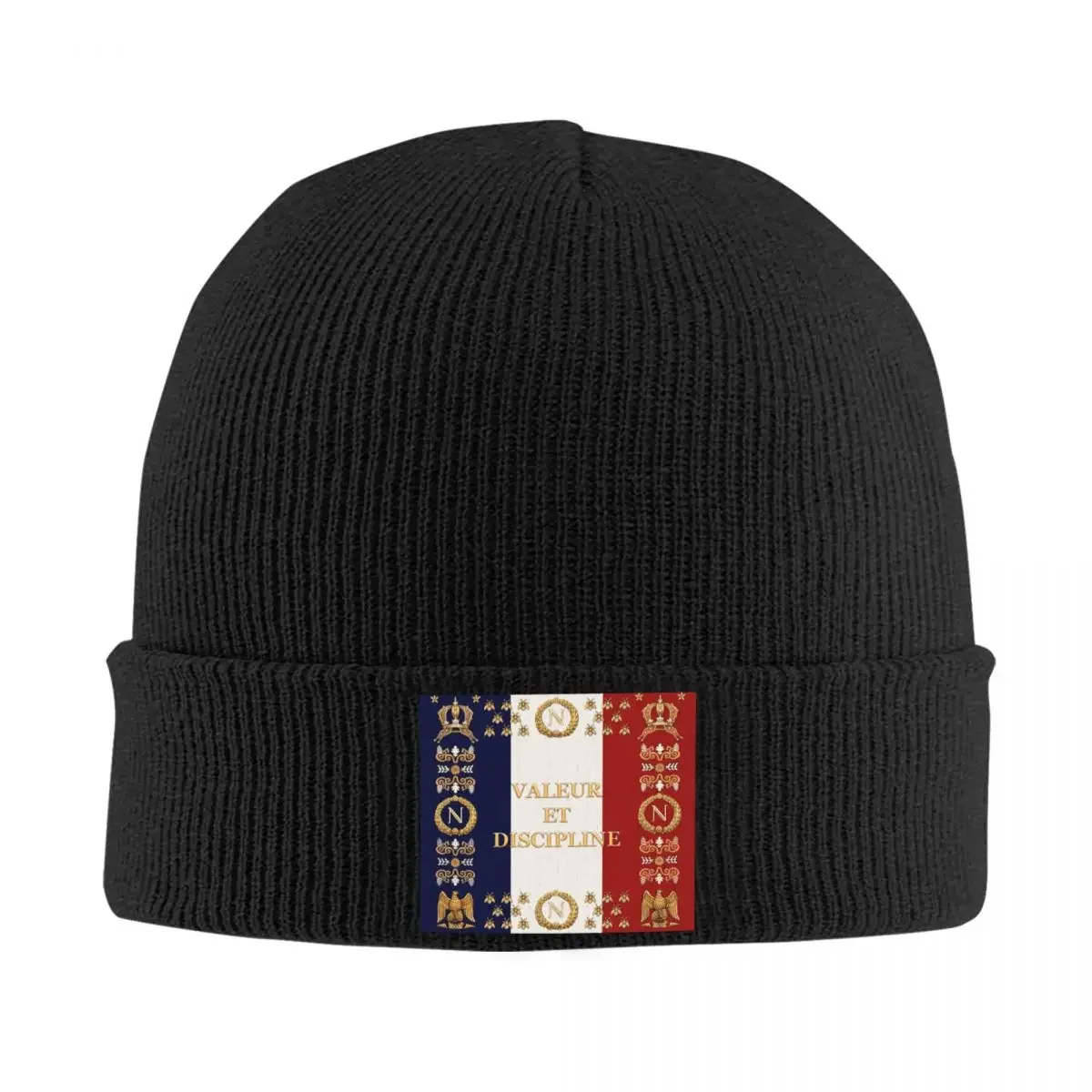 Napoleonic French Regimental Flag Knitted Hat Women's Men's Beanie Autumn Winter Hat Acrylic Valeur et Discipline Crochet Cap