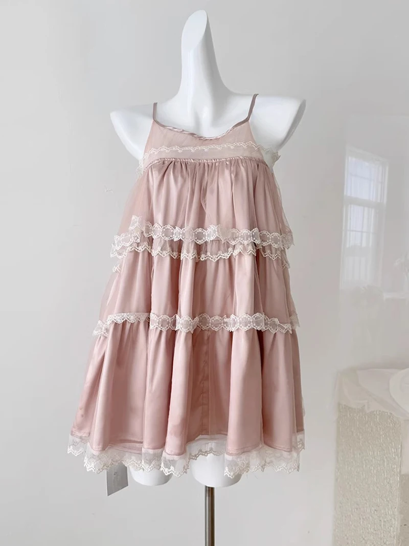 Reddachic feminino princesa em camadas plissado vestido de festa ponto renda sem mangas inchado a linha babydoll mini saia formal roupas de verão