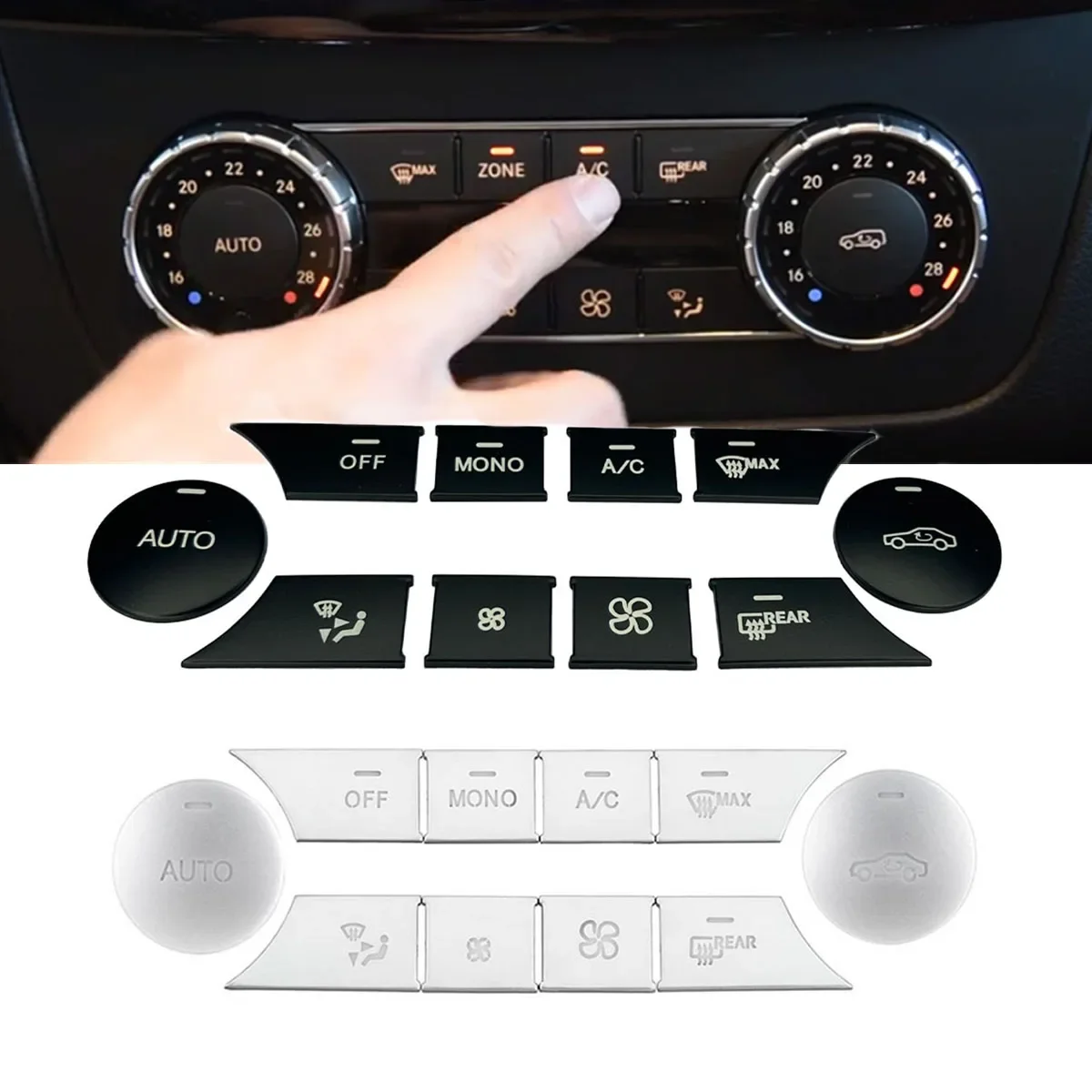AC Heater Climate Control & Multimedia Volume Switch Button Cover Trim Sticker For Mercedes BENZ C E GLK Class W204 W212 X204