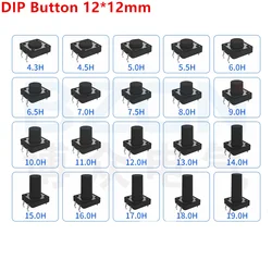 20Pcs Panel PCB On Off Momentary Tactile Tact Micro Mini Switch Push Button DC 12V 4 Pin DIP 12x12 H=5/6/7/8/9/10/12/13/15/16mm