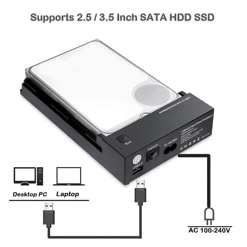 ABIU USB 3.0 3.5In SATA Hard Drive Disk External Enclosure SSD HDD Disk Case Support 16TB Drives OTB One Touch Backup-US Plug