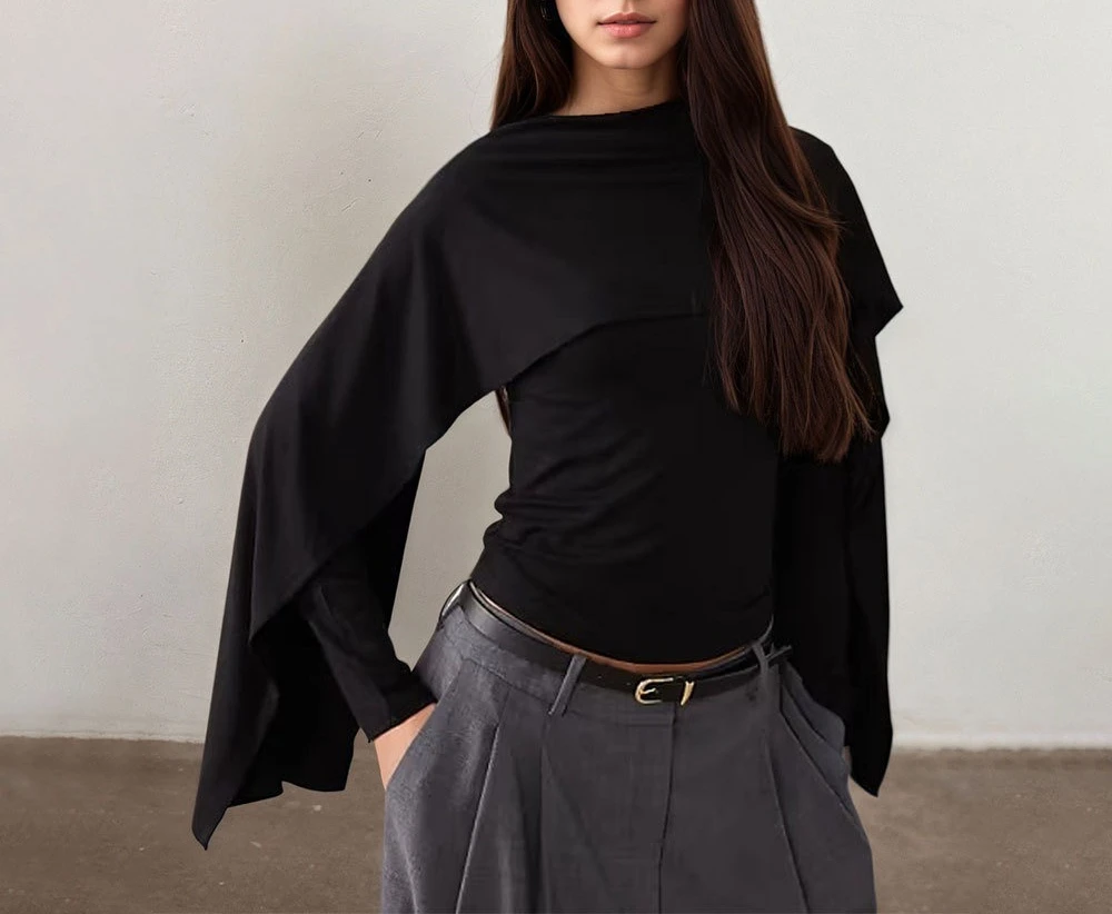 

Women's Clothing Dark High-end Cloak Sleeves Top Women's Autumn and Winter New Design Niche Shirt