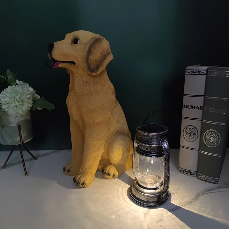 Homhi LED Solar Dog Lantern Sculpture Cachorro Estatua Decoracion Jardin Exterior Home Decoration Gift Figurine HHY-012