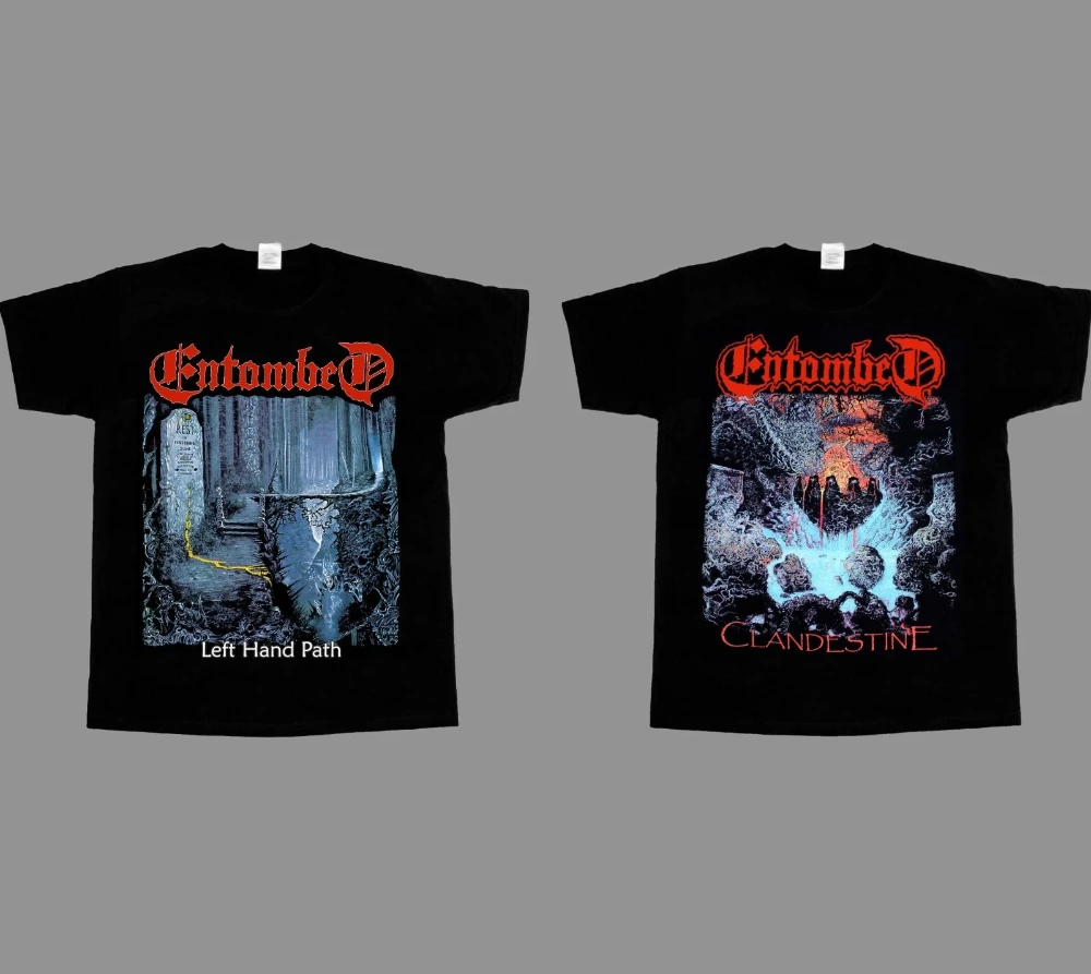 

Entombed Clandestine новая черная футболка с короткими рукавами для мужчин и женщин, повседневная одежда с короткими рукавами и принтом
